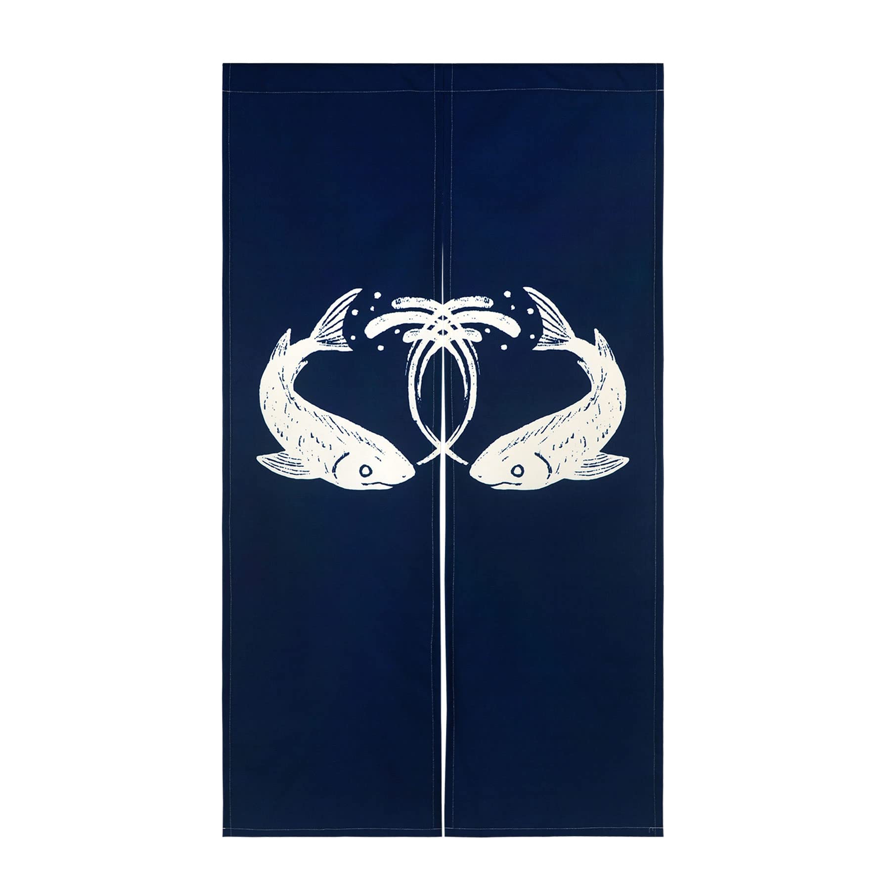 LIGICKY Noren Doorway Curtain Japanese Style Two Fish Printed Cotton Linen Window Treatment Door Tapestry for Home Decoration 85 x 150 cm, Navy Blue
