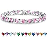 ETERMBOL Birthstone Tennis Bracelets for Women, 925 Sterling Silver Heart Shaped Celtic Trinity Knot, 7 Inch Charm Trendy Hypoallergenic Anniversary Birthday Gifts for Her