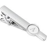 Dannyshi Men Tie Clip 2.1 Inch Stainless 26 Letters A-Z + Gift Box | Silver Initial tie clips for men Business Wedding Groomsman Gifts