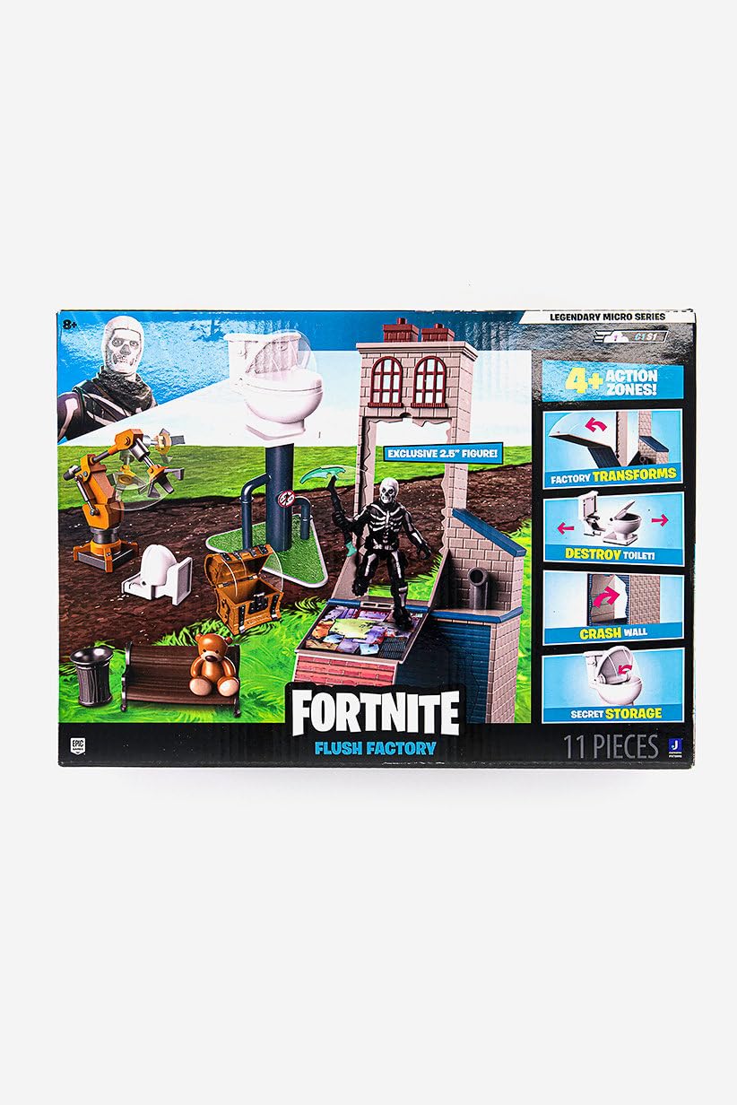 Fortnite FNT0990 Micro Legendary Series POI Flush Factory-Includes Playset, Accessories & 2.5-Inch Skull Trooper Figure, Multicolor