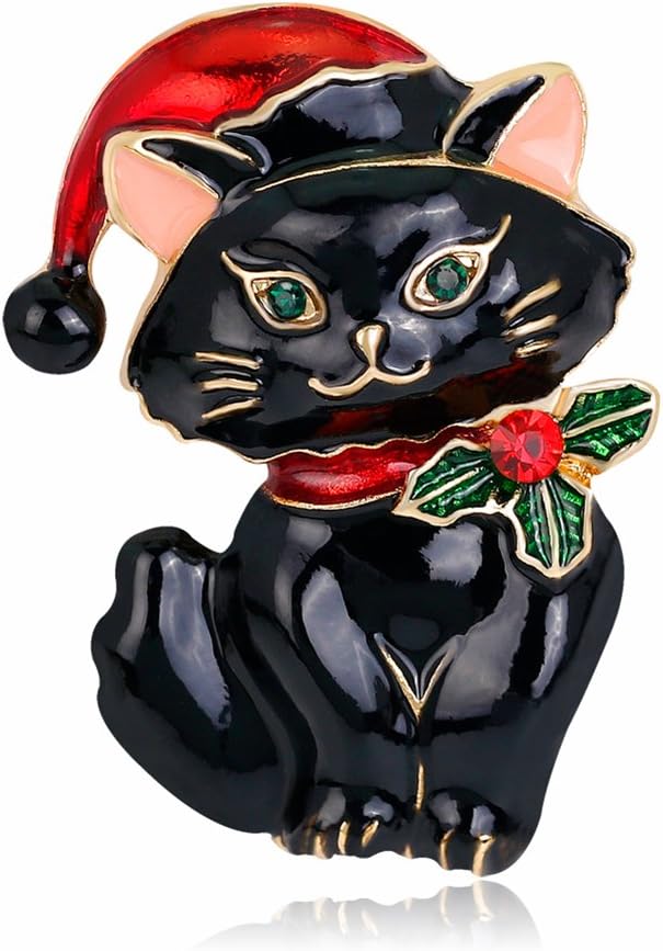 Tennessee526 Women Brooch Pin Decor Gift Dress Accessories Cute Black Cat Enamel Brooch Pin Denim Jacket Collar Badge Gift (Black, Alloy)