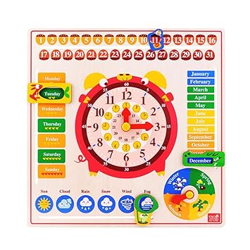 children's educational wooden calendar clock toy