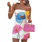 SOLY HUX Women's Floral Print Bodycon Mini Dress Strapless Bandeau Tube Dress Summer Party Dresses
