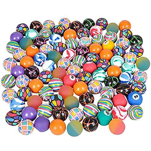 SNInc. Bouncy Ball Assortment Bulk Pack Of 100 Super Balls In Bright Colors And Mixed Designs