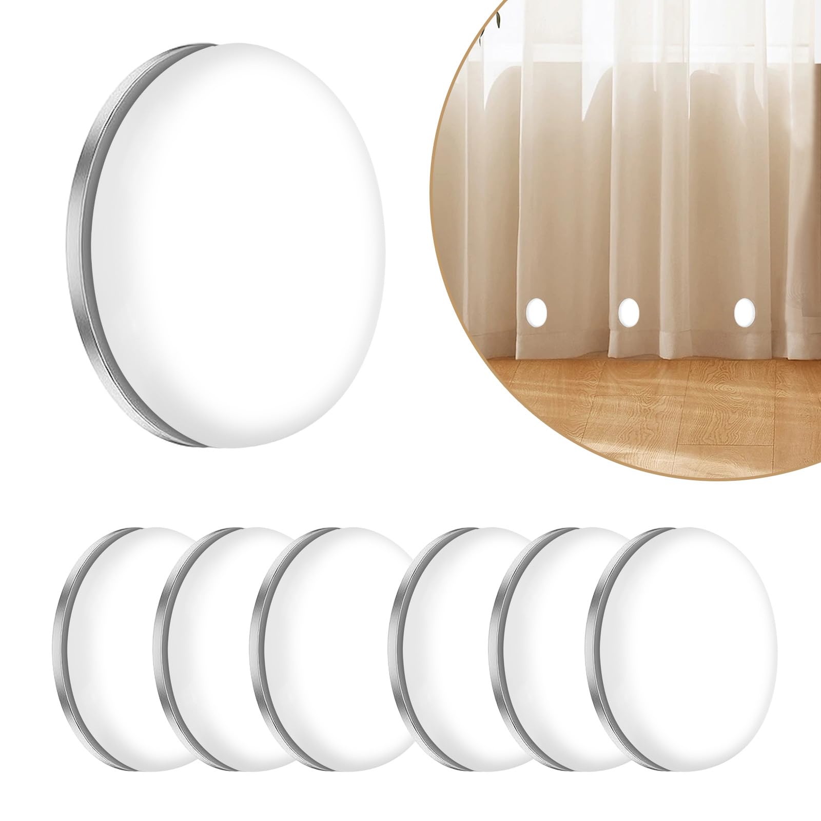 6 Pairs Magnetic Curtain Weights, White Round Magnets Closure, Waterproof Drapery Clips, Weights for Curtains, Shower Curtains, Tablecloths