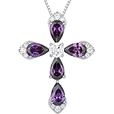 STARCHENIE Sterling Silver Cross Necklace for Women Crucifix Pendant with Birthstone Dainty Religious Jewelry Gift for Her, 18 Inch Chain