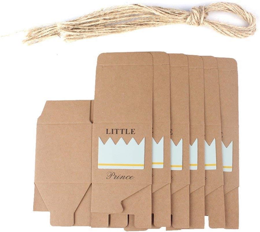 Aisaving 50pcs Baby Shower Favor Boxes Kraft Paper Candy Box Gift Packing Box Little Prince Blue Crown Kraft Boxes Girl Boy Birthday Favors Decor for Wedding Birthday Party Baby Shower Favors - Image 5