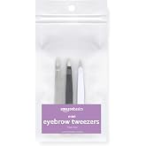 Amazon Basics Mini Eyebrow Tweezers for Grooming, 3-Pack, Black/White/Grey