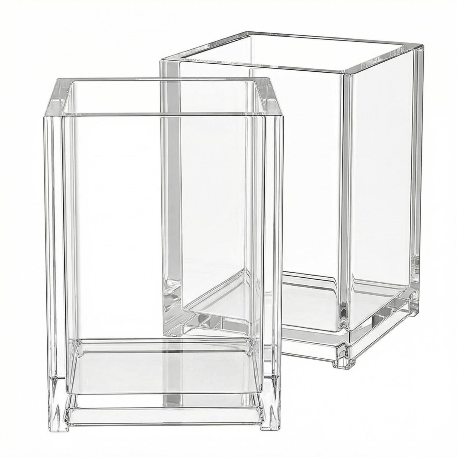 VASANA 2PCS Clear Acrylic Pencil Holder Cup Pen Pot Desktop Stationery Storage Organizer Desk Tidy Makeup Brush Holder for Office Makeup Desk