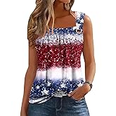 Summer Tank Tops for Women Pleated Square Neck O Ring Shoulder Sleeveless Shirts Casual Loose Fit Trendy Blouses