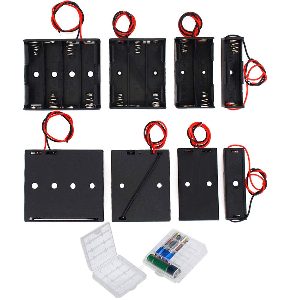 GTIWUNG 8Pcs AA Battery Holder, Battery Holder Case Box with Wire, Black Plastic Batteries Case with Pin, 1.5V/3V/4.5V/6V AA Battery Holder with Leads, 2Pcs Cell Battery Storage Case/Holder