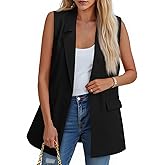 Cicy Bell Women's Sleeveless Blazer Vest Casual Open Front Single Button Summer Jacket with Pockets