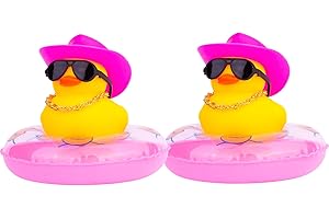 MuMyer Car Rubber Duck 2Pcs Duck Car Dashboard Decorations Yellow Duck Car Ornaments Accessories with Mini Swim Ring Sun Hat Necklace and Sunglasses(Pink&Pink)