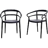 Amazon Basics Dark Grey, Curved Back Dining Chair-Set of 2, Premium Plastic