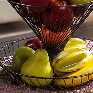ZHAS Canasta de Frutas Bandeja de Frutas, encimera Metal Negro Gran