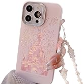Casechics Compatible with iPhone Case,Cute Laser Glitter Bling Sparkly Castle Wristband Strap Bracelet Chain[Military Drop & Full Body Protection] Shockproof Cover Phone Case (Pink,iPhone 13)