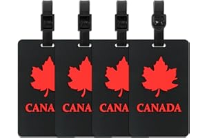 4 Pack Canada Luggage Tag, NIDEZON Silicone Canadian Flag Luggage Tags with Name Card, Travel Baggage Labels for Suitcases, B