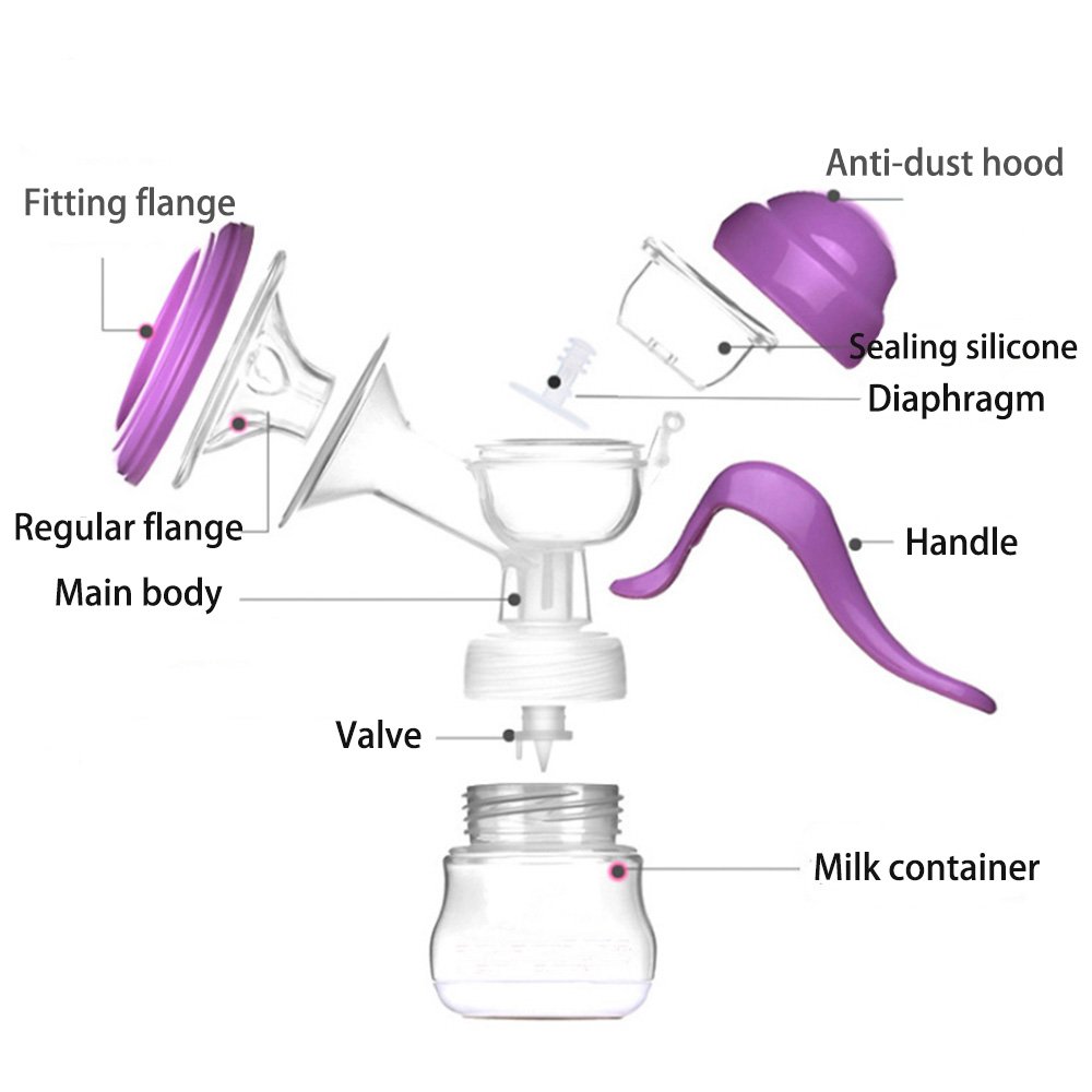 Breastfeeding Manual Breast Pumps Milk Suction with Protective Lid Silicone Portable Hands-Free Design Ideal for Travel (Purple)