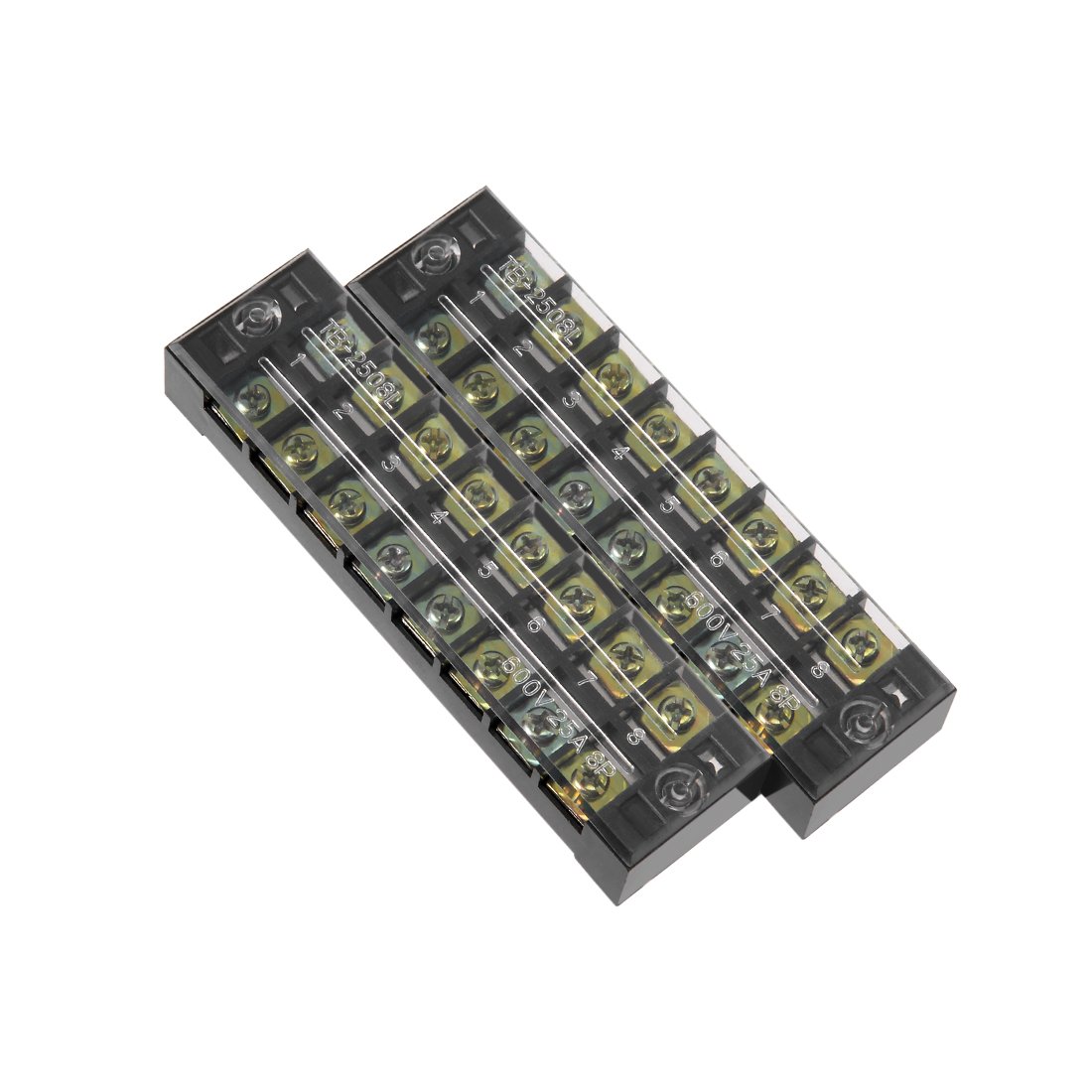 Sourcingmap 2 Pcs Dual Rows 8 Positions 600V 25A Cable Barrier Block Terminal Strip TB-2508L