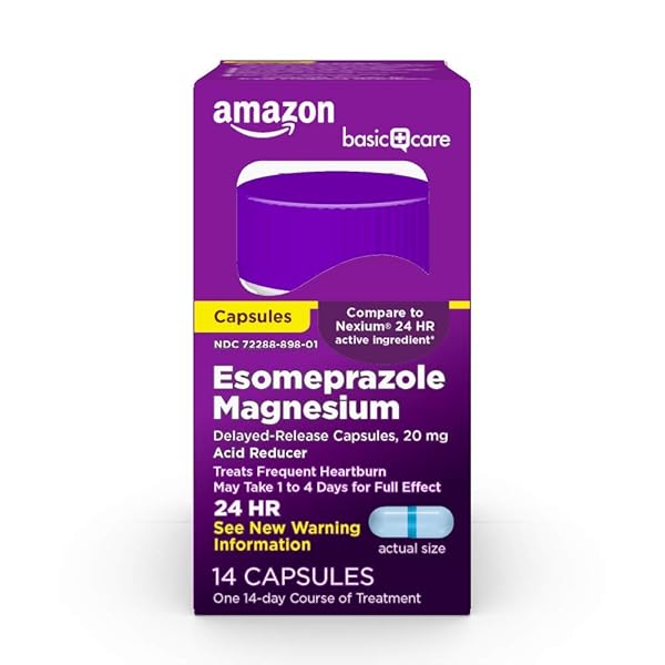 AMAZON BASIC CARE ESOMEPRAZOLE MAGNESIUM DELAYED RELEASE CAPSULES, 20 MG, ACID REDUCER, 14 COUNT