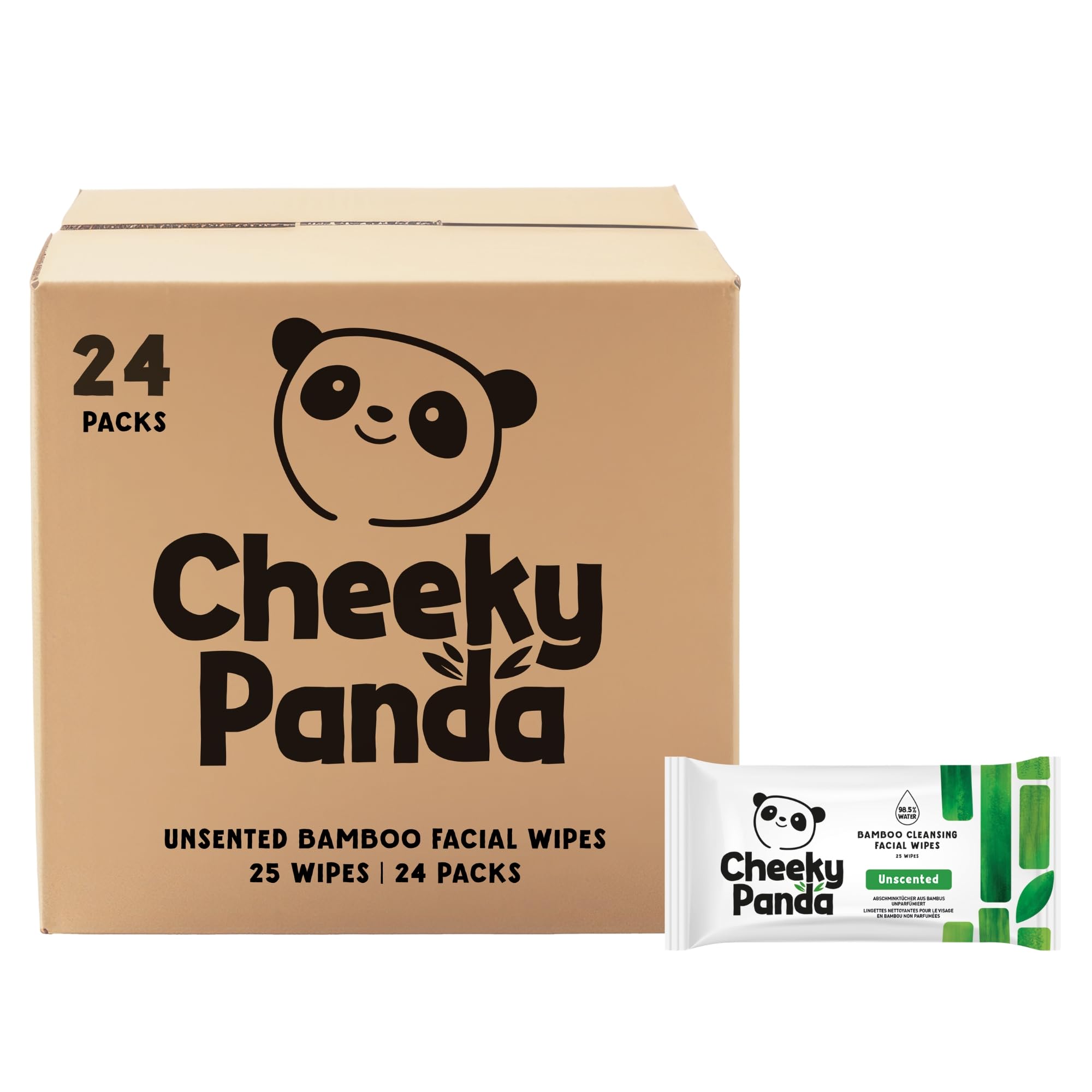 Cheeky Panda 100% Bamboo Facial Cleansing Wipes Unscented 25 Wipes-24 Pack