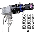 Bowens Mount Snoot Spotlight GOBO Projector- Compatible with Aputure Amaran 60D/XS/100X/D 200D/X, Godox SL60, Includes 5 Color Filters and 31 Gobos. with 4 Leaves Barndoor Insert Studio Photography