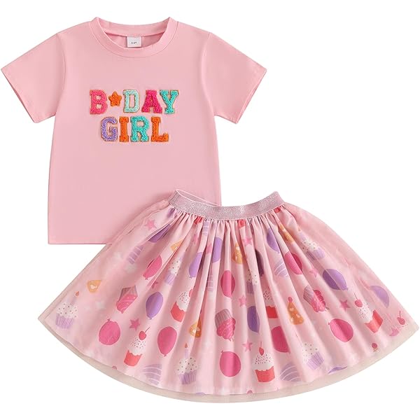 Toddler Girl Birthday Outfit - 2-Piece Set With Embroidered T-Shirt & Tutu Skirt For Ages 2-7 (Pink, Sizes 2T-6T)