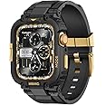 amBand Bands Compatible with Apple Watch 9/8/7 45mm, M1 Sport Series Rugged Case Protective Cover for iWatch 6/SE/5/4/3 44mm 42mm Black Gold