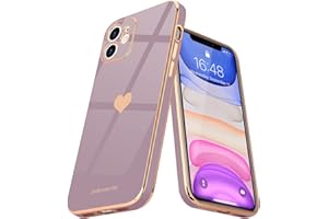 Teageo Compatible with iPhone 11 Case for Women Girl Cute Love-Heart Luxury Bling Plating Soft Back Cover Raised Full Camera Protection Bumper Silicone Shockproof Phone Case for iPhone 11, Lavender