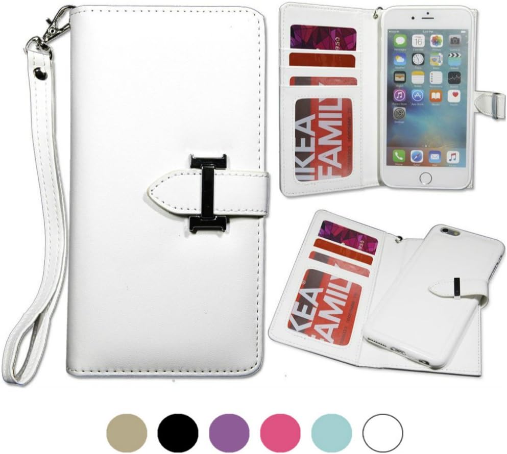 iPhone 6/6S Wallet Case with Magnetic Detachable Slim Case and Back Zipper Pocket for Changes&Removable Wristlet, Made with Premium Faux Leather in White-By Weforever