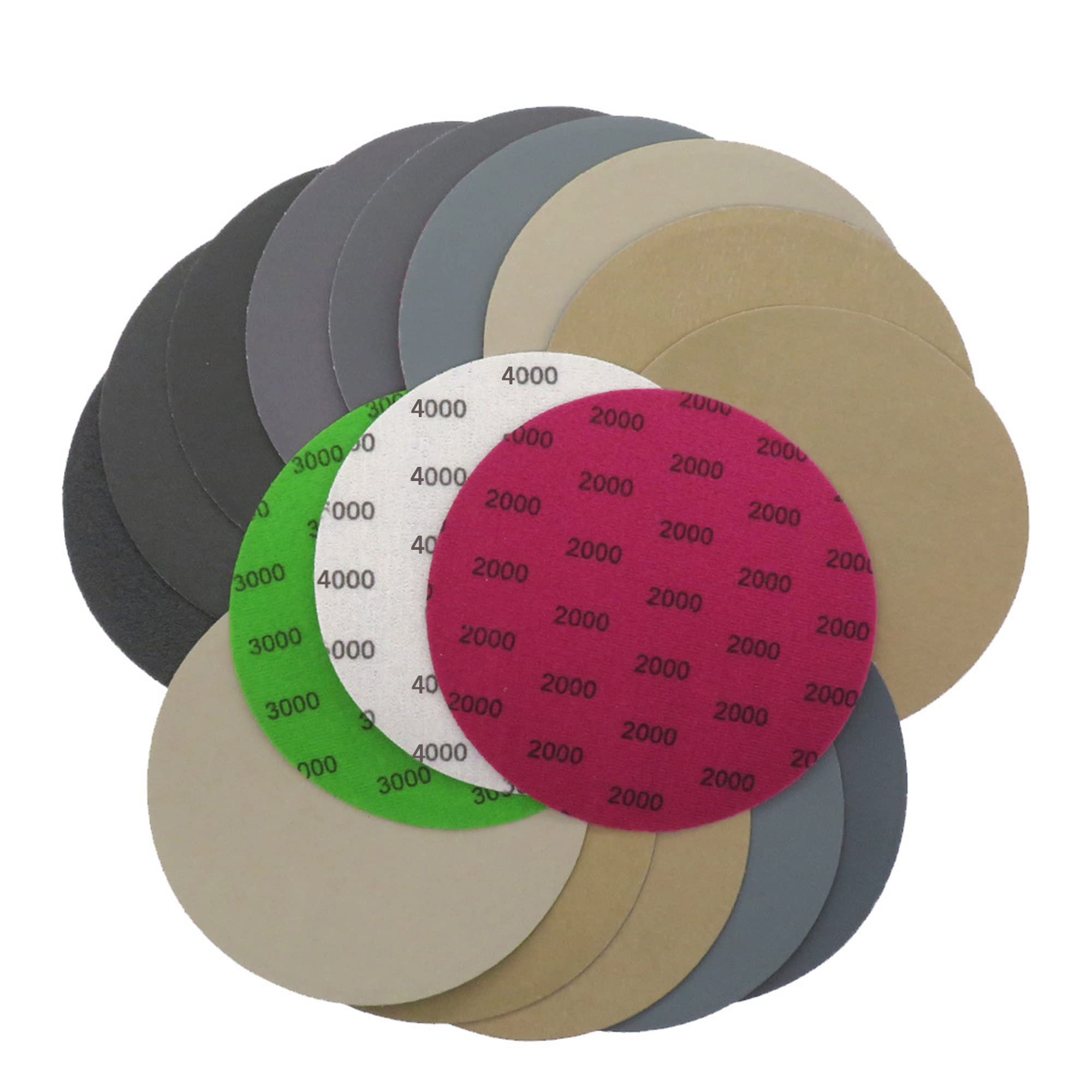CAIMEI SANDER 25pcs 6 Inch 150mm Round Wet Dry Rubber Sanding Discs Grit 800/1500/2000/3000/4000, Compatible with Die Grinder, Air Electric Drill