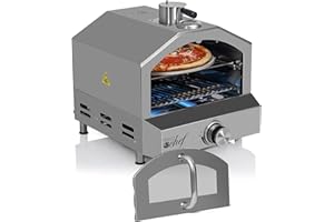 Deco Chef Propane Gas Outdoor Pizza Oven and Grill, includes Peel, Stone, Grill Rack, and Built-in Thermometer, Stainless Steel