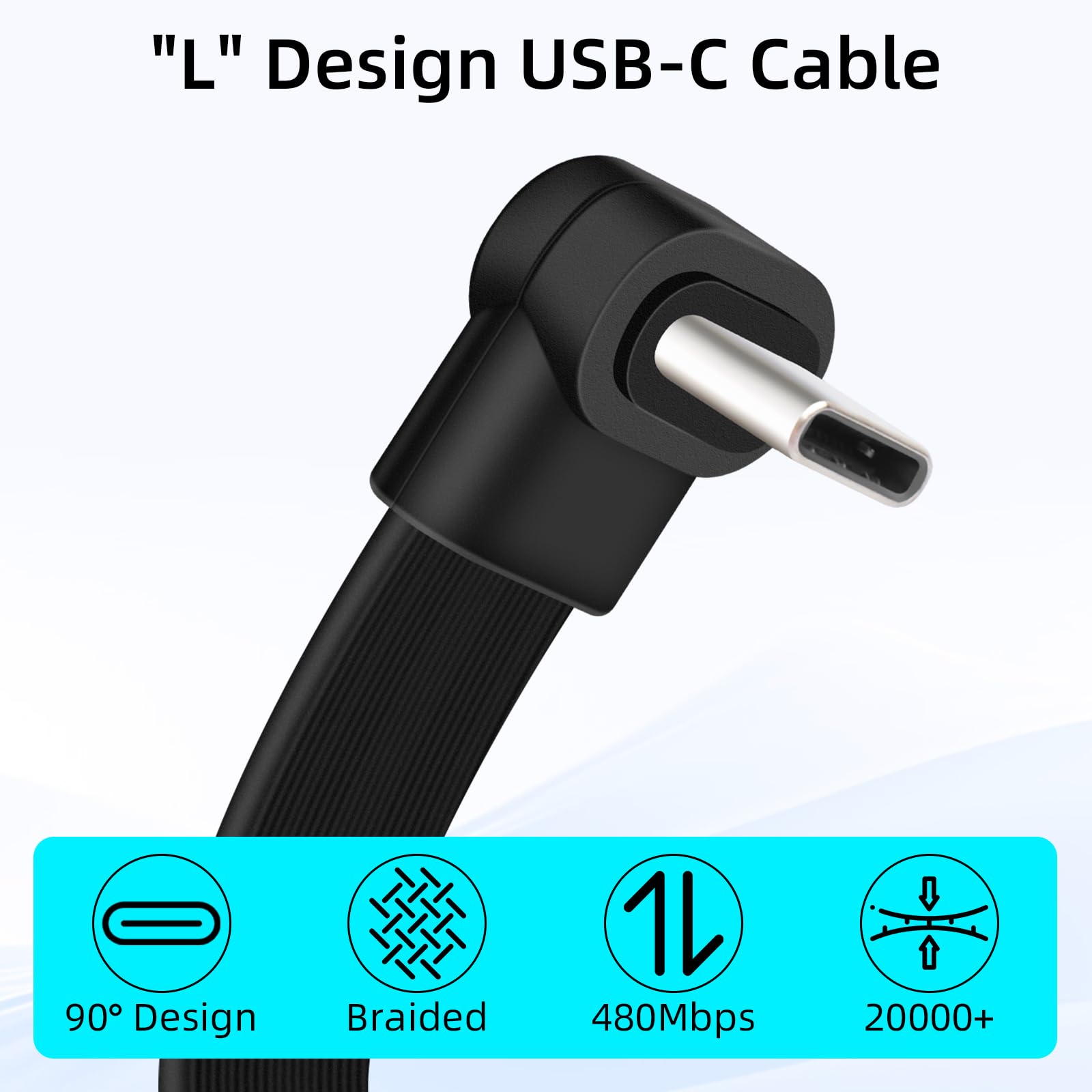 GELRHONR 90° USB-C Kabel, 60W Schnellladekabel mit Rechtwinkligem Anschluss, Flaches Nylon-Geflochtenes Typ-C Ladekabel für Telefone, Tablets, Laptops, 2M/6.5ft (USB C 1M) 4