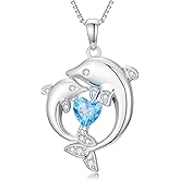 WINNICACA Double Dolphin Necklaces for Women Sterling Silver Dolphin Gifts Heart Love Necklace for Her Anniversary Birthday Gifts for Women Sister Wife Mom