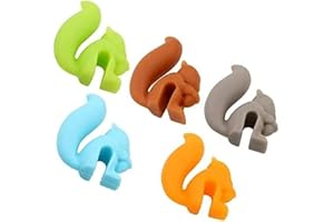 BWESOO 5Pcs Multicolor Cute Squirrel Shape Silicone Tea Bag Holder Cup, Drink Markers, Coasters for Cup Hanging Tool Mug Candy Colors Gift Set Accessories