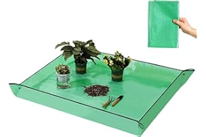 POROLIR Large Plant Repotting Mat Foldable Waterproof Gardening Mat for Indoor Plants Succulent Transplanting and Mess Control, Portable Potting Tray, Gifts for Women Green, 31.5" X 39.5"