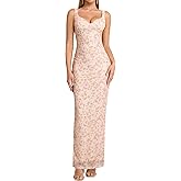 HTZMO Women Summer Floral Bodycon Maxi Dress V Neck Halter Sleeveless Casual Wedding Guest Party Elegant Long Dresses