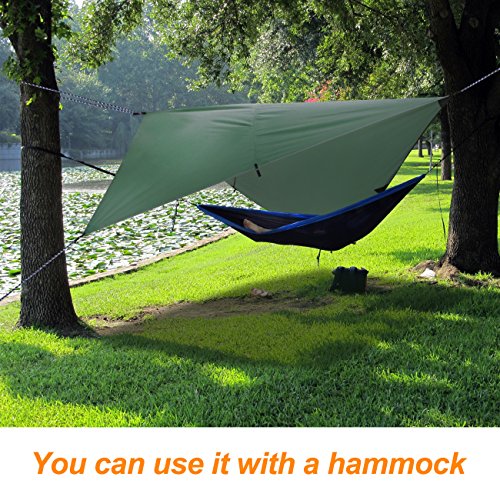 YZtree Tarp Tent ,10x10ft Waterproof Fly Tent Tarp Ripstop Nylon Camping Camping Shelter with 170" Centerline for Camping, Hiking, Backpacking, Hammock, and Outdoor Living