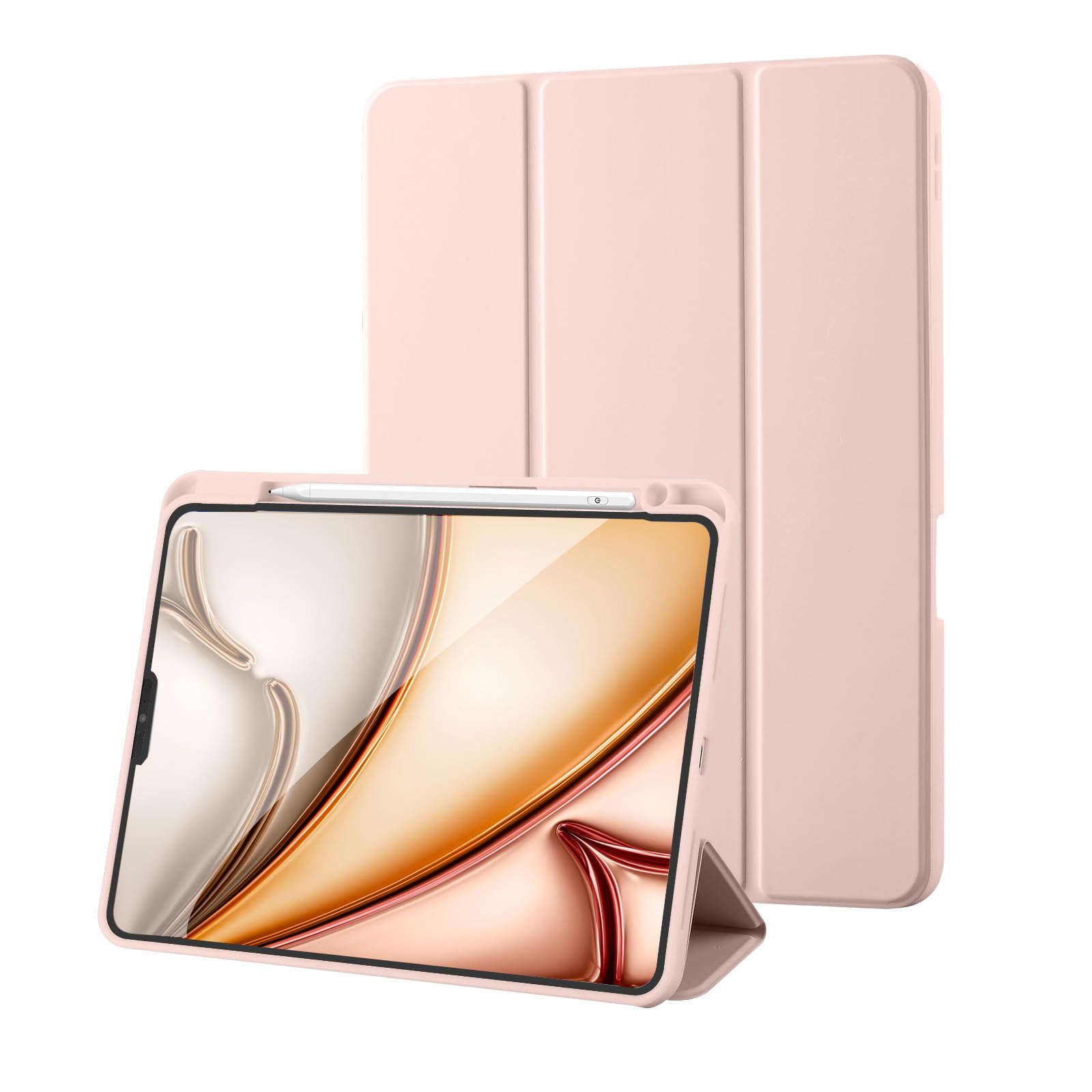 Case for iPad Pro 11 2022/2021/2020/2018 (4th/3rd/2nd/1st Gen) with Pencil Holder, Tri-fold Foldable Slim Protective Cover with Soft TPU Auto Wake/Sleep, Pink