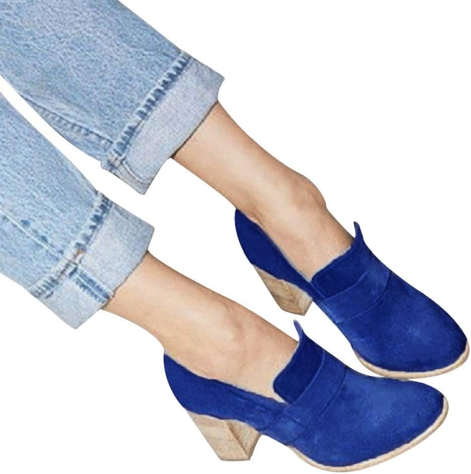 Women Slip on Suede Shoes Chunky Heel Pumps Pure Color High Heel by Lowprofile