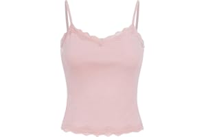 SOLY HUX Girl's Sleeveless Lace Trim Camisoles Spaghetti Strap Ribbed Crop Tank Tops