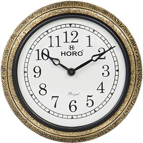 Horo Wood with Golden Brass Case White Alphabetical Aluminum Dial Ethnic Wall Clock 19.48X19.48X6cm