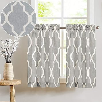 Amazon Com Grey Linen Textured Kitchen Curtains Moroccan Tile