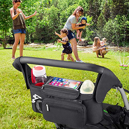 Universal Stroller Organizer [Upgraded] for Smarter Mom with Premium Deep Insulated Cup Holder,Pulaisen Stroller Accessories Bag with 2 Insulated Bottle Holders,for Bottle,Diaper,Phone,Toys,Snack etc - Thumbnail 7