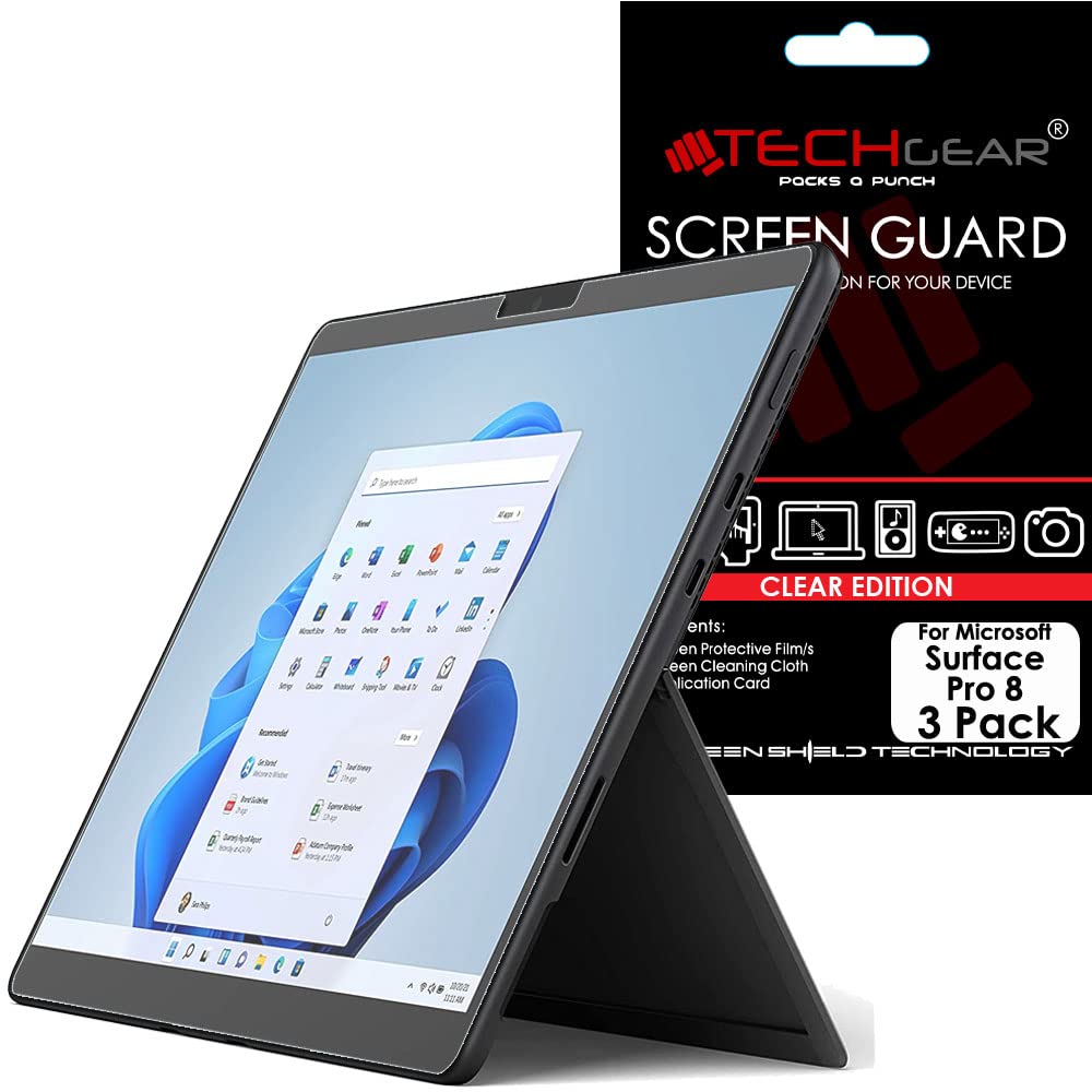 TECHGEAR [Pack of 3 Screen Protectors for Microsoft Surface Pro 8 (13" screen) - Ultra Film Clear Screen Protector Guard Cover + Screen Cleaning Cloth & Applicator Card