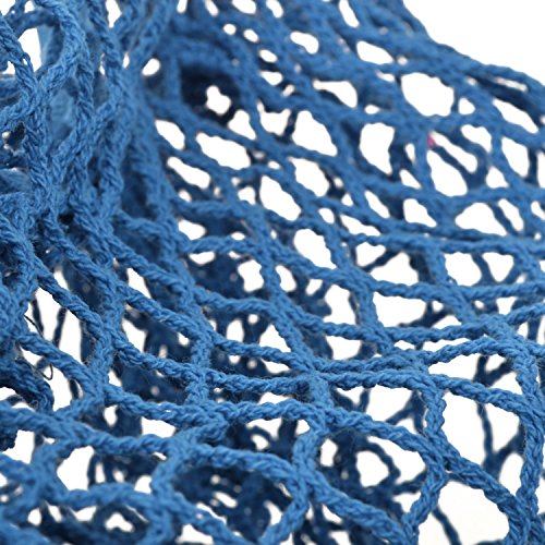 STONCEL Cotton Net Shopping Tote, Reusable Grocery Mesh Produce Bag, Washable Market Beach Toy String Rope Storage Bags (1blue1white)