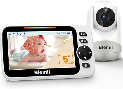 Blemil 5 Inch Split-Screen Baby Monitor 1000ft 30H Battery Night Vision Pan