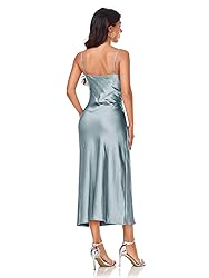 Women's Spaghetti Strap Midi Satin Silk Dresses