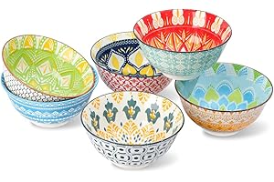 Cereal Bowls Porcelain 23 oz - Salad Soup Bowl Colorful 6.25" - Deep Bowls for Serving Ramen | Noodle | Pasta | Pho | Oatmeal