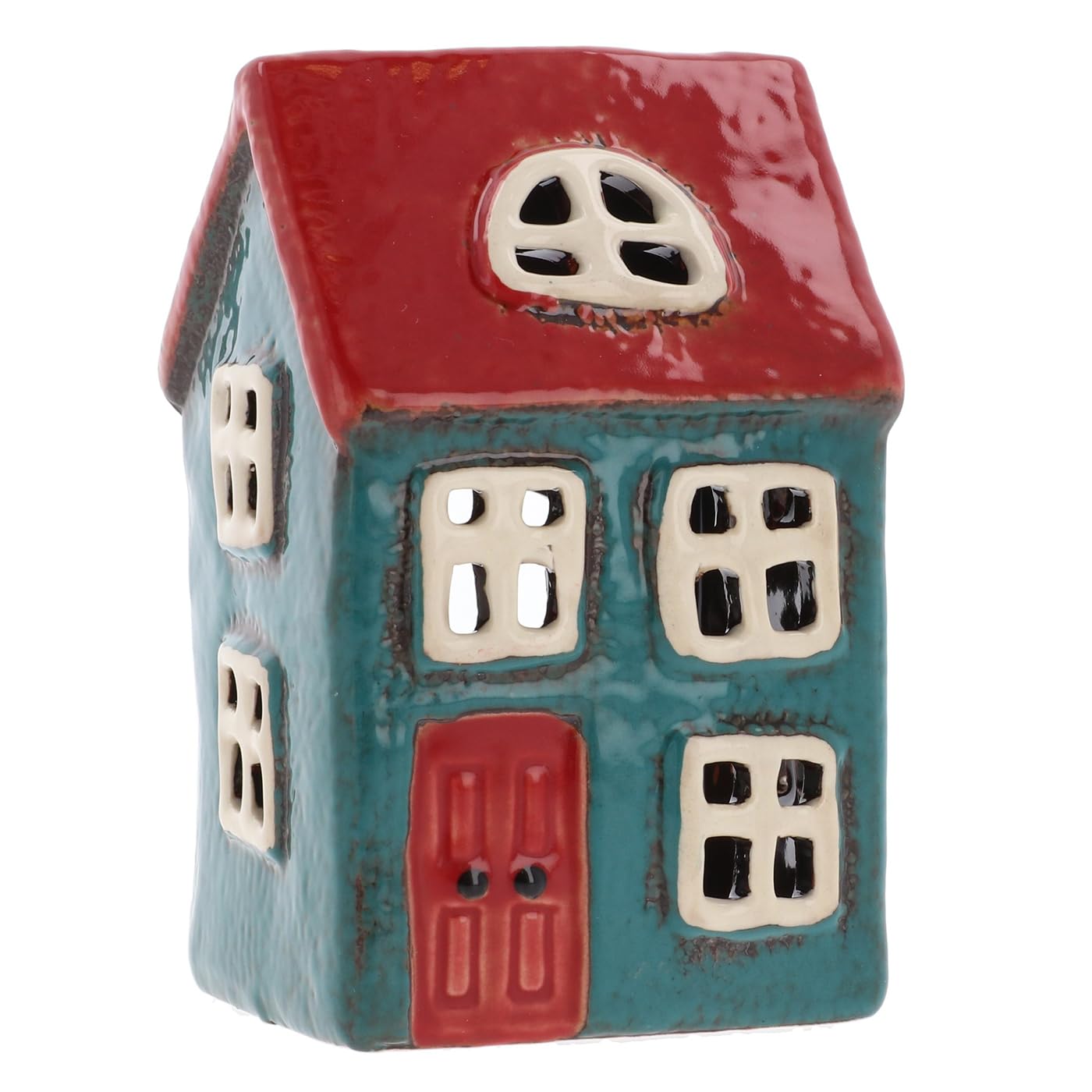 Shudehill Giftware Ceramic Village Pottery Bright Colour Range Tealight Holder, beautiful house-warming gift, Home Ornament, Candle Holder… (Blue/Red)